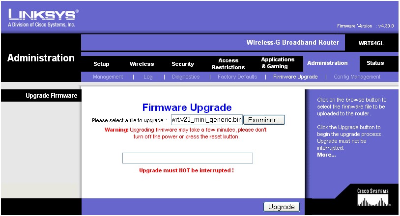 WRT54GL Firmware upgrade