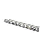 Empty modular patch panel with 24 holes, 1U grey